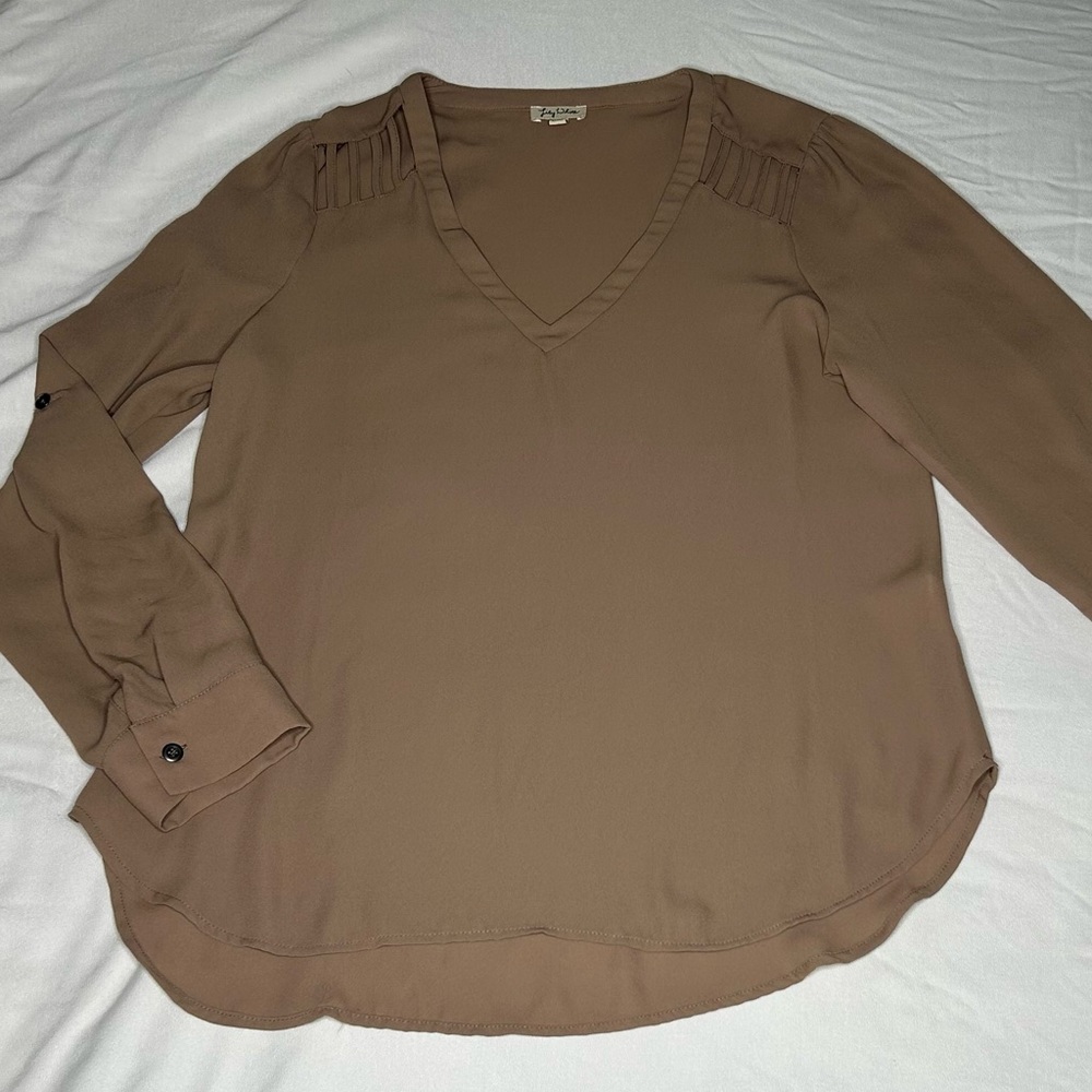 Lily White Brown Sheer Top With Cutouts on Shoulders